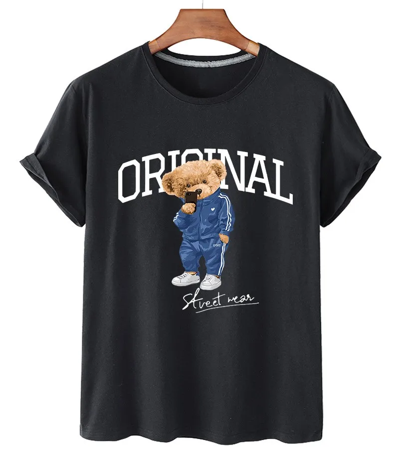 (Sport Bear Collection 3) 100% Cotton Short Sleeve T Shirt Women O Neck Men T Shirt Summer Oversized T Shirt Unisex T Shirt 4XL