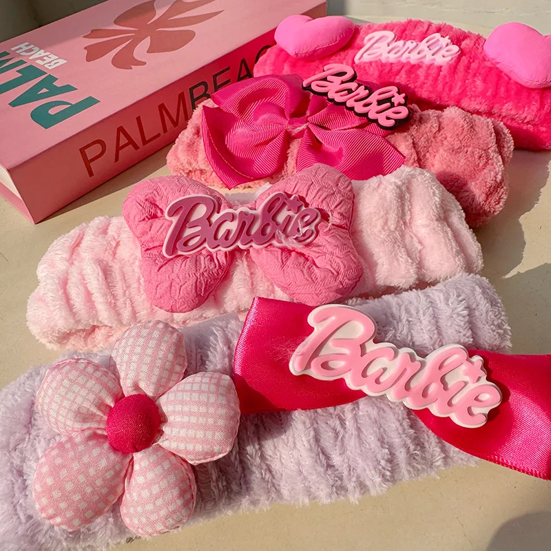 New Miniso Barbie Hair Bands 2024 Headbands Wash Headwear Kawaii Cartoon Wash Face Makeup Hair Bands Girl Hair Accessory