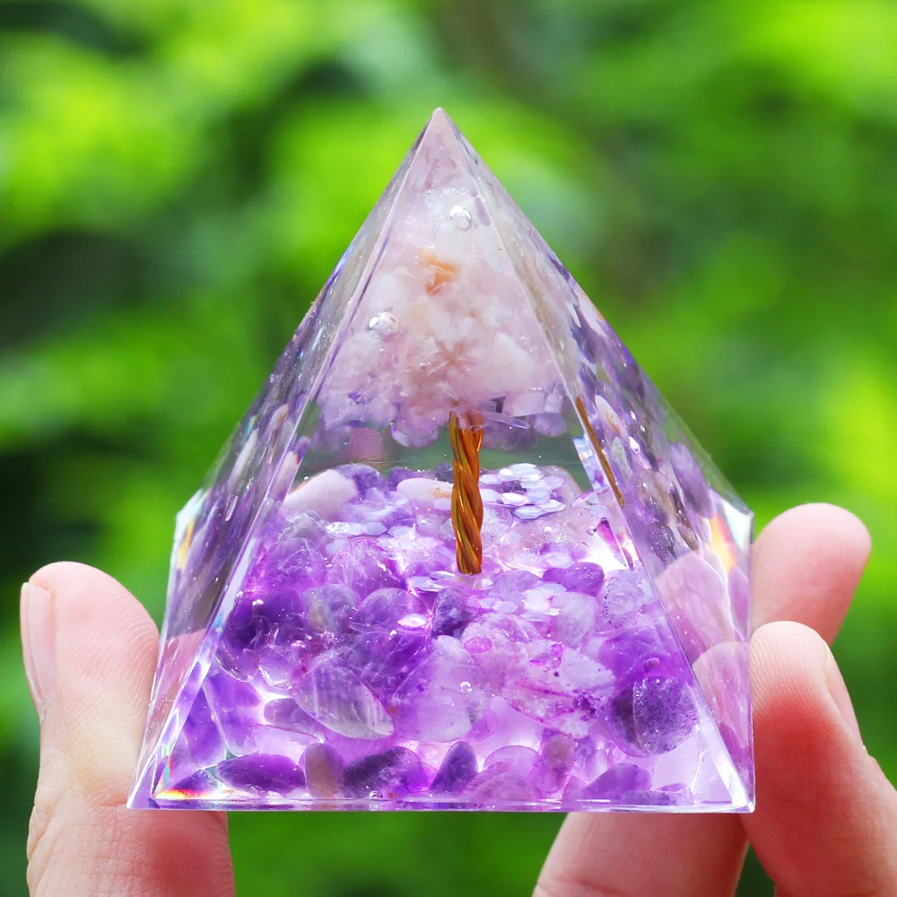 Crystals Stone Orgone Pyramid Energy Generator Natural Amethyst Peridot Reiki Chakra Meditation Tool Room Decor Christmas Gifts