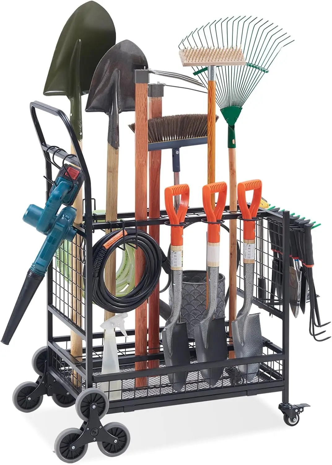 

Lauren&Harold Garden Tool Organizer for Garage, Yard Tools Storage Rack with 2 Stair-Climbing Wheels, Gardening Tool Sto