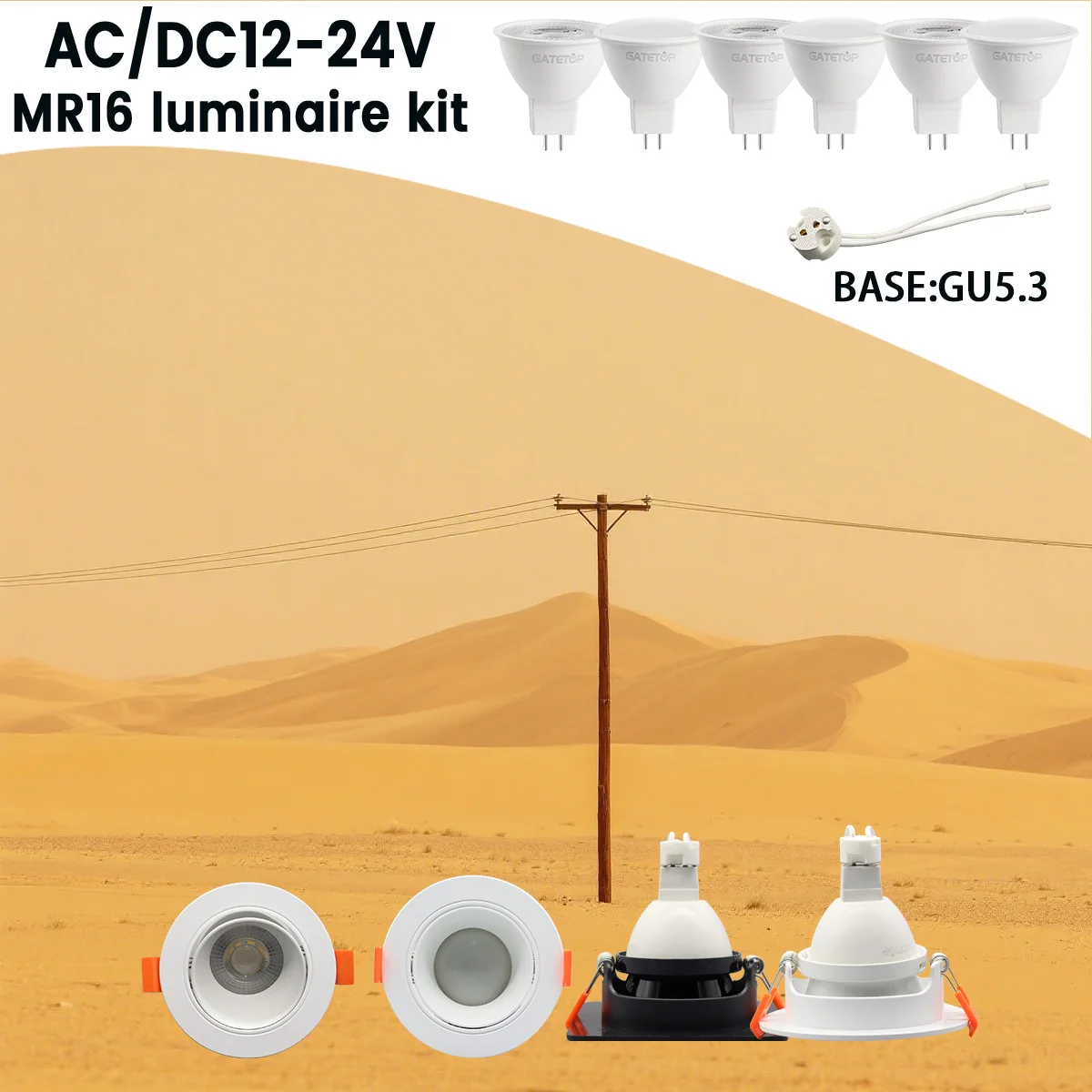 

10PCS Ceiling Spotlight Embedded AC DC 12V 5W MR16 Bulb Square Adjustable White Black Round Light Kit Gu5.3 Cearmic Lamp Holder