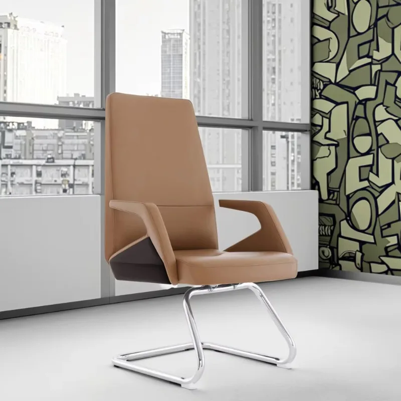 Industrial leather executive meeting chair with chrome frame, steel core seams, adjustable height - modern office furniture