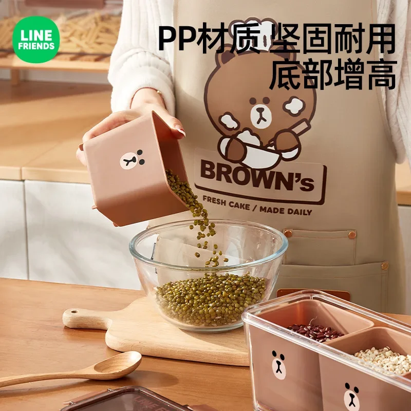 LINE FRIENDS Brown Household Food Grade Sealed Jar Anime Kawaii Cereal Storage Jar Cereal Compartmented Barrel Pasta Storage Box