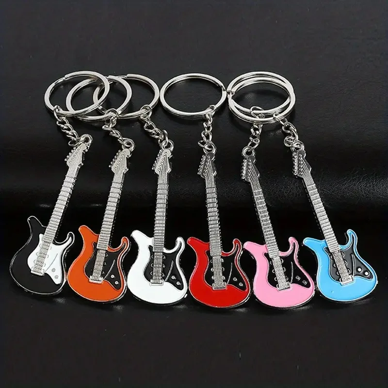 Fashion Multicolour Electric Guitar Keychains Metal Musical Instrument Keyrings for Rocker Boys Girls Car Handbag Phone Pendant