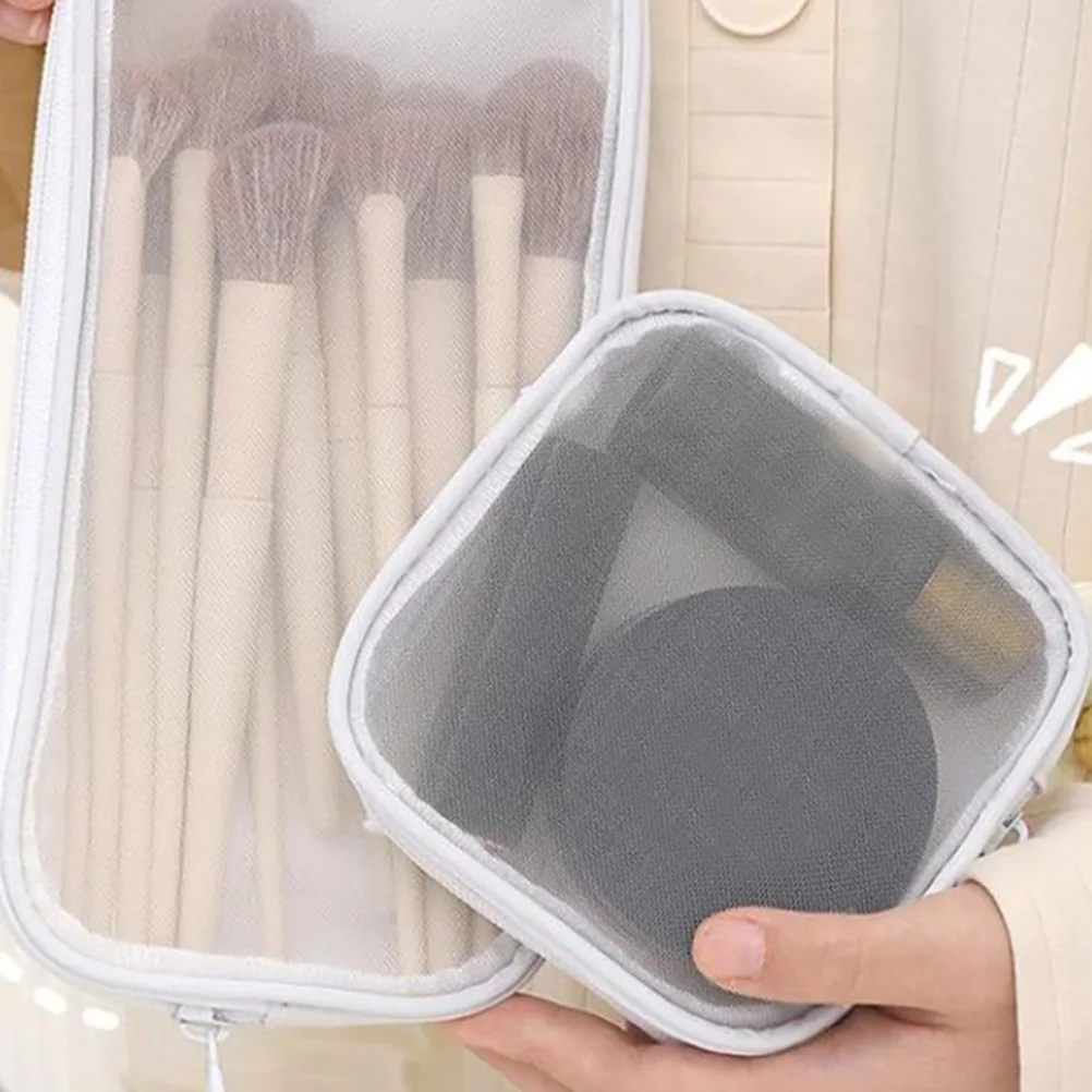 

3 Pcs Mesh Bags for Travel Toiletries Women White Set Storage Bag for Makeup Brushes Skincare Products Portable Compact