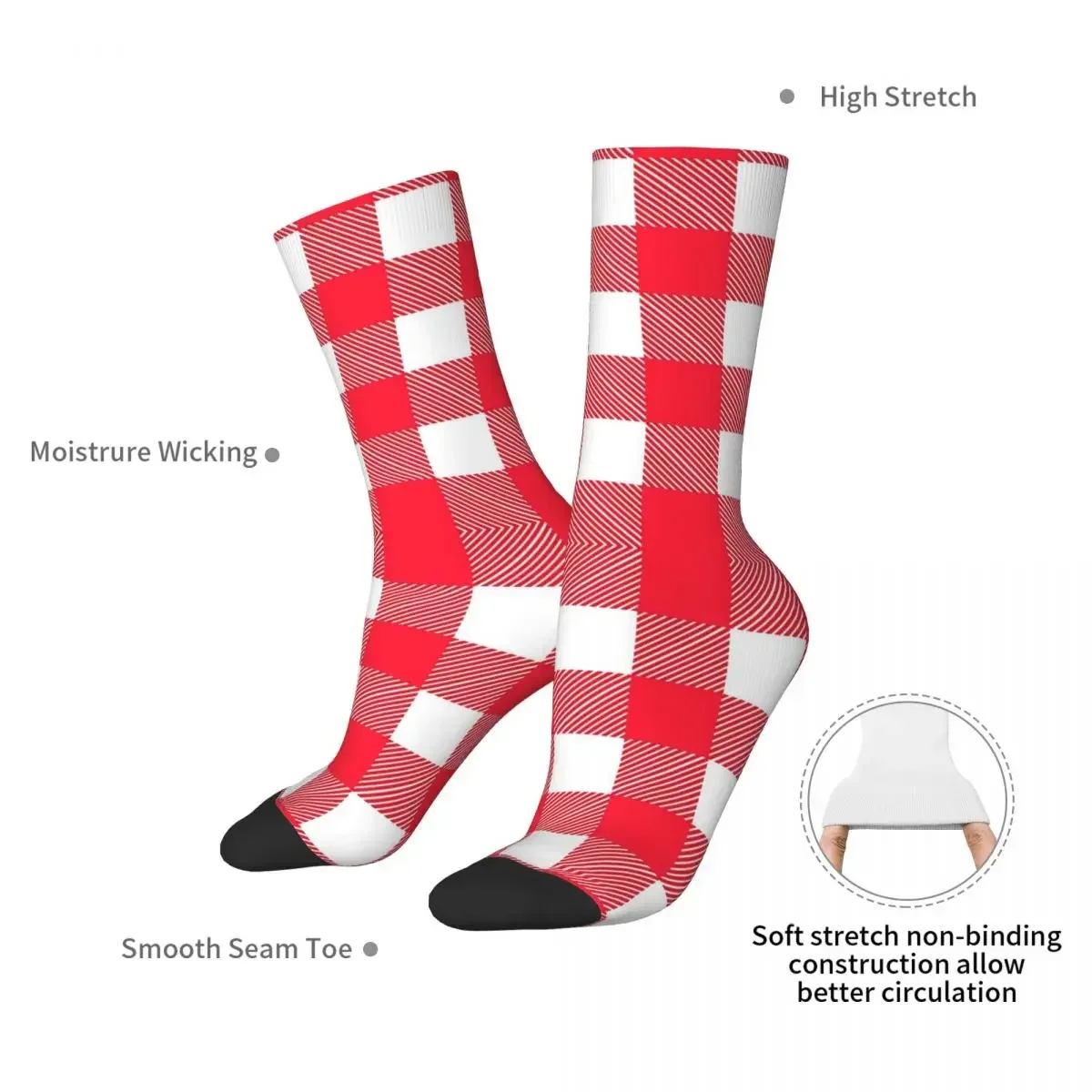 Red Tartan Pattern Socks Harajuku Sweat Absorbing Stockings All Season Long Socks Accessories for Man's Woman's Gifts