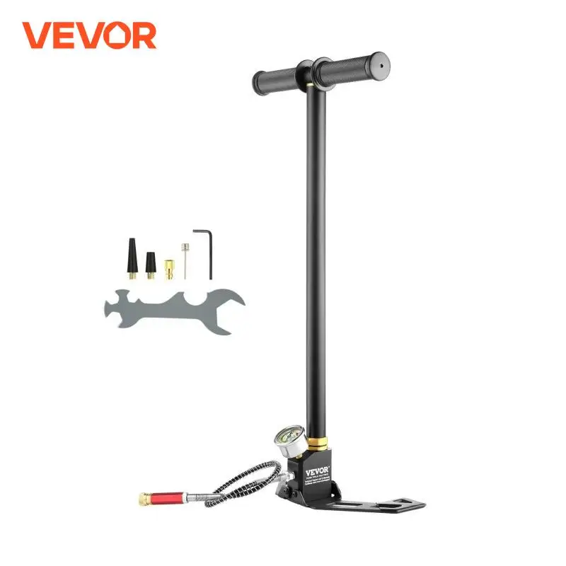 VEVOR 3 Stage PCP Pump 30MPa 4500PSI W/ Pressure Gauge Air Hand Stirrup Pump for Pistols, Rifles, Air Guns, Car Bicycle Hunting