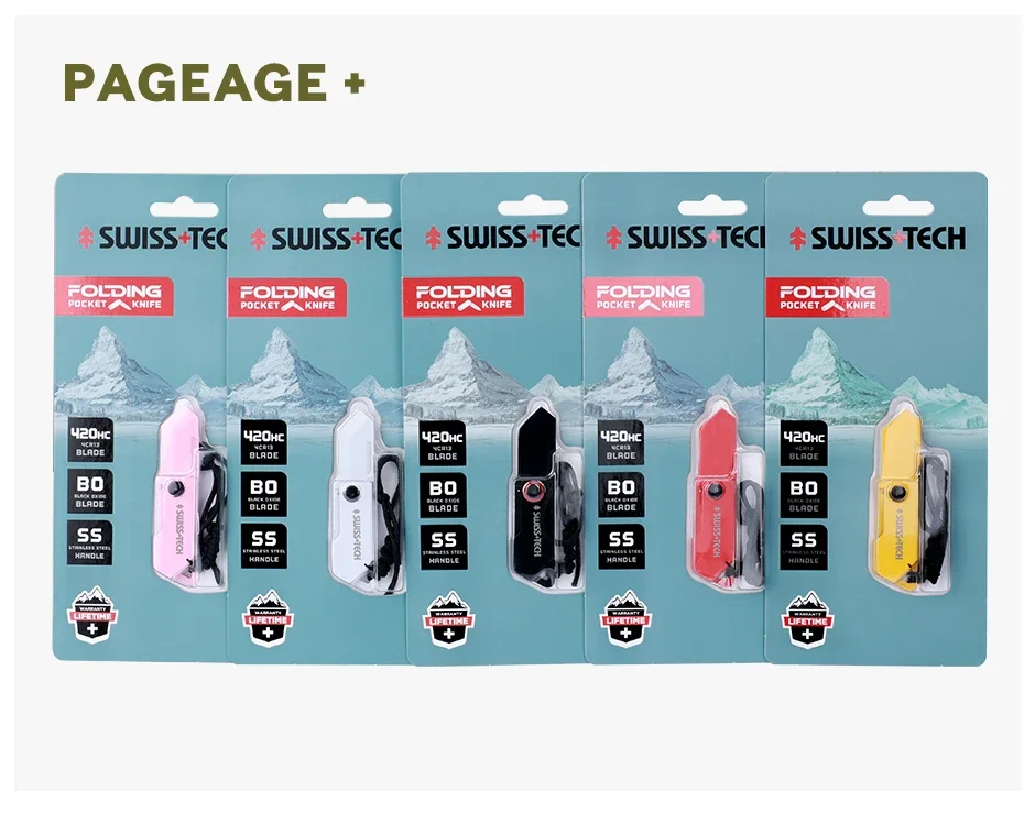 SWISS TECH Piccolo coltello pieghevole Portachiavi Mini coltelli tascabili per autodifesa EDC Utility Box Cutter Gadget Cordino portatile in corda