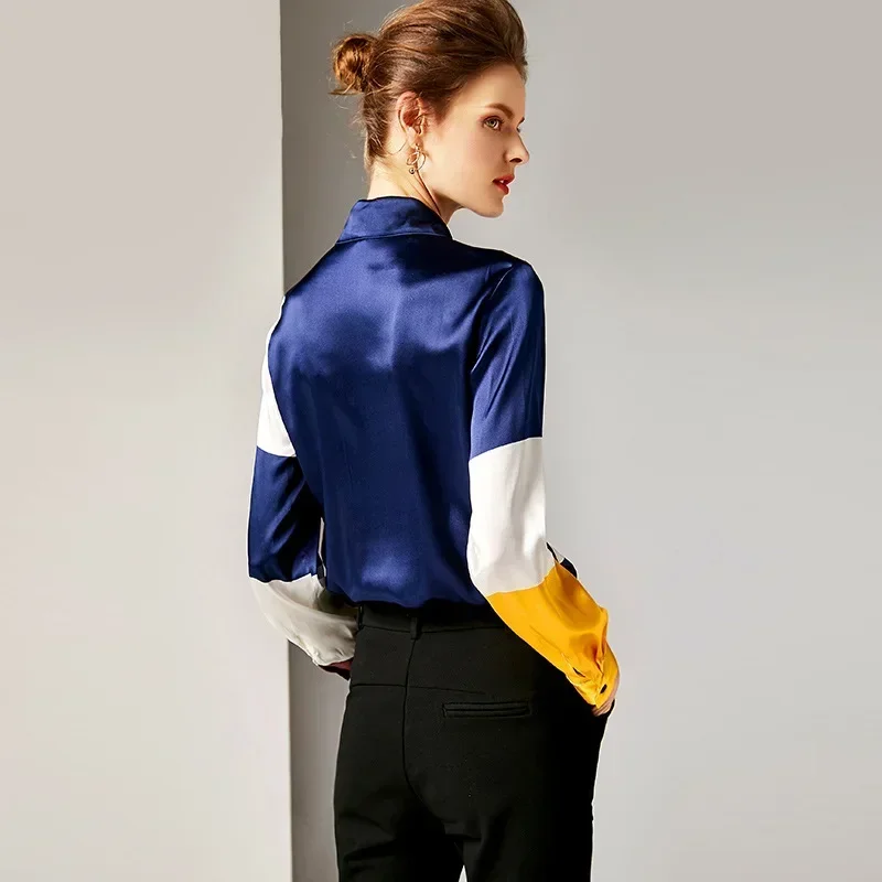 

Женская рубашка, весенне-осенняя шелковая блузка 2020, лоскутные рубашки, женские топы и блузки, винтажная корейская блузка Camisas Mujer