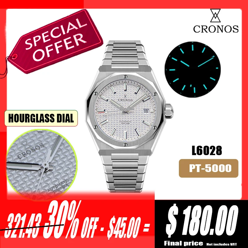 Cronos Luxury Men Watch 39mm Automatic PT5000 SW200 Wristwatches Sapphire 10ATM See-through Back L6028M V2