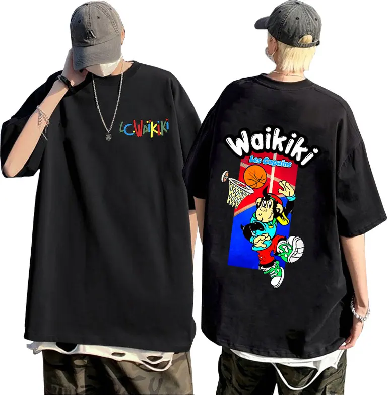 Funny Lc Waikiki Monkey Playing Basketball Tshirt Men Women High Quality Pure Cotton T-shirt Male Kawaii Oversized Short Sleeve