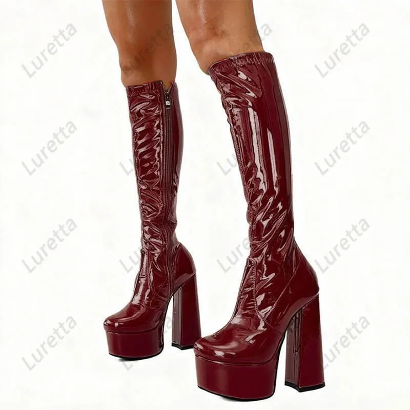 أحذية كروم حرفية - ذهبي وردي معدني، طول الركبة، كعب مكتنز، أحذية الحفلات المصنوعة يدويًا Ladise Plus مقاس أمريكي 5-20 #3