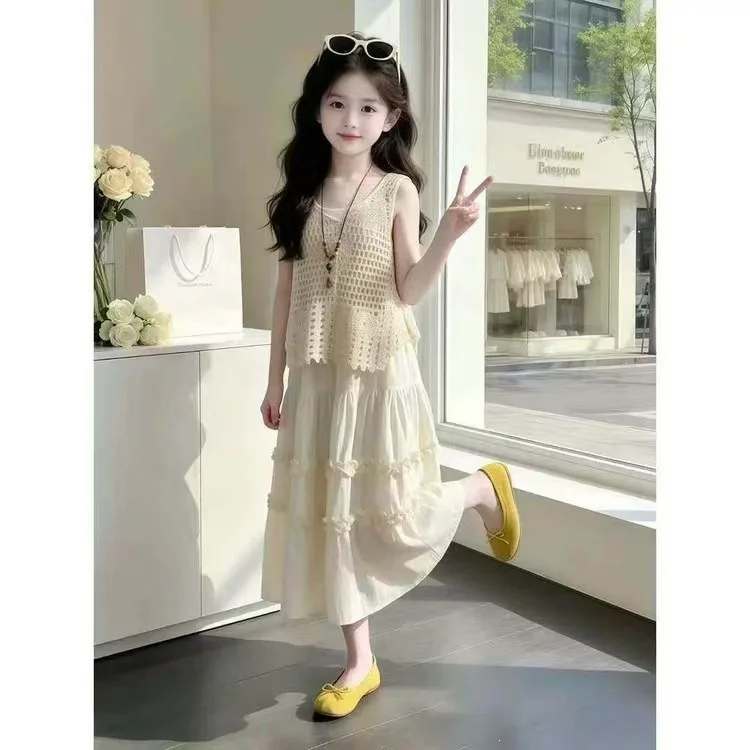 Girls Set Summer 2026 New Kids Stylish Girls Big Kids Summer Wear Bohemian Style Dress Two Piece Set