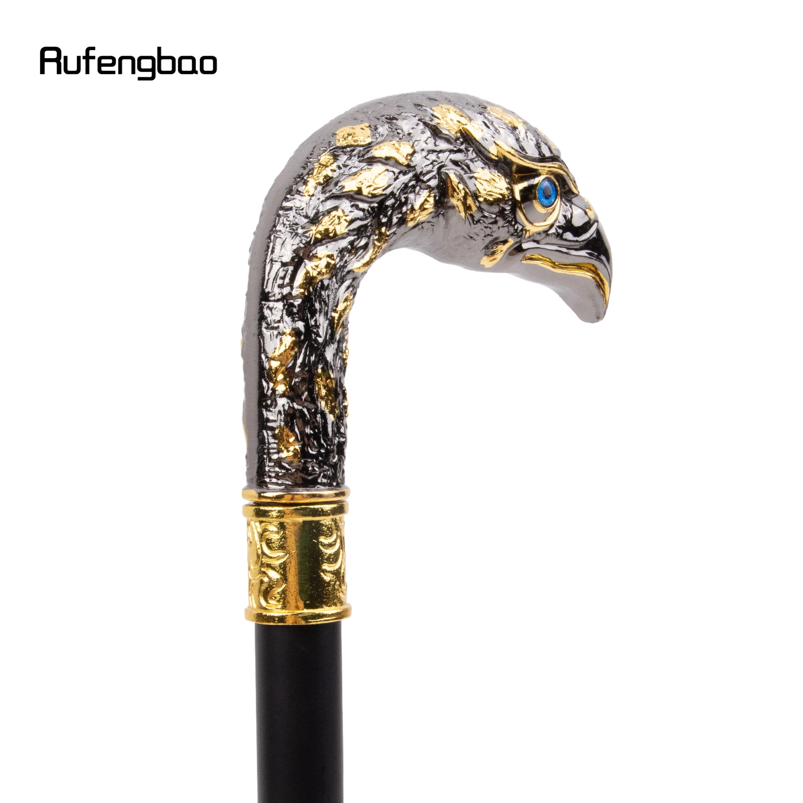 Golden Black Luxury Eagle Head Single Joint Walking Stick with Hidden Plate Self Defense Fashion Cane Plate Cosplay Crosier 92cm