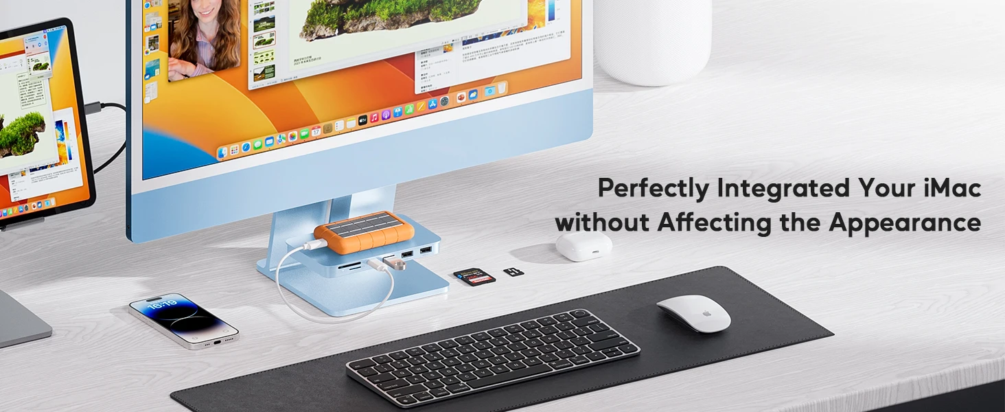 PULWTOP USB-C-Hub für iMac mit USB-A/C 10 Gbit/s, USB-A 2.0, SD-/TF-Kartenleser für iMac 24 Zoll M1/M3/M4 & Studio Display 2 – Detail 2