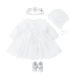 Newborn Baby Girl Dress&Clothes Chrzest Dress White Christening Dress For Baby Girl Lace Vestido Bebe Robe Bapteme 3 6 9 Months