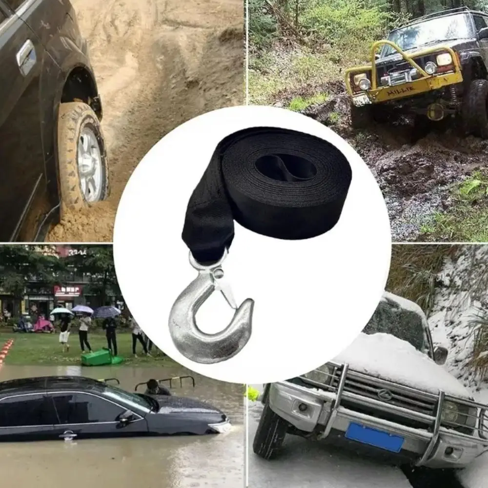 Tow Strap High Strength Towing Strap Loop End Breaking Strength Boat Winch Strap With Hooks Heavy Duty Strap Outdoor Car Towing