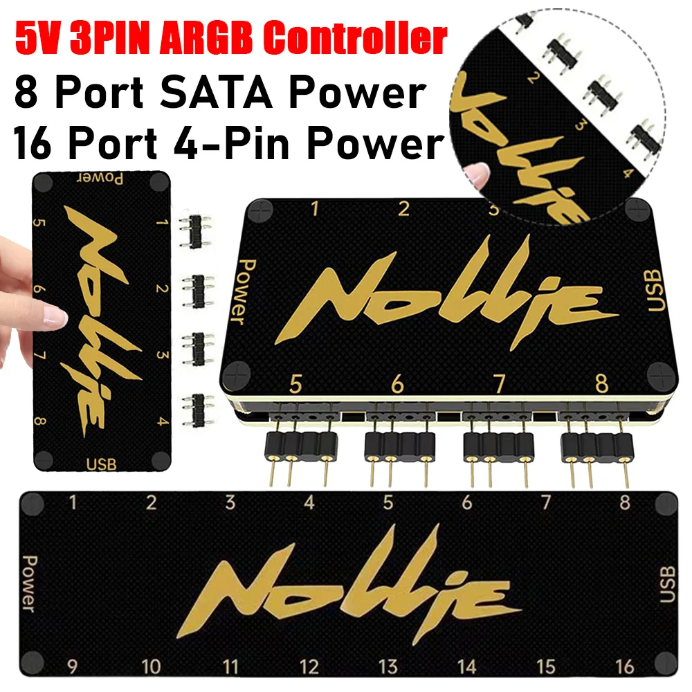 

1-5 шт. 8/16 портов 5 В 3PIN асинхронный контроллер ARGB адресный разветвитель световая полоса контроллер компьютер ПК охлаждающий вентилятор