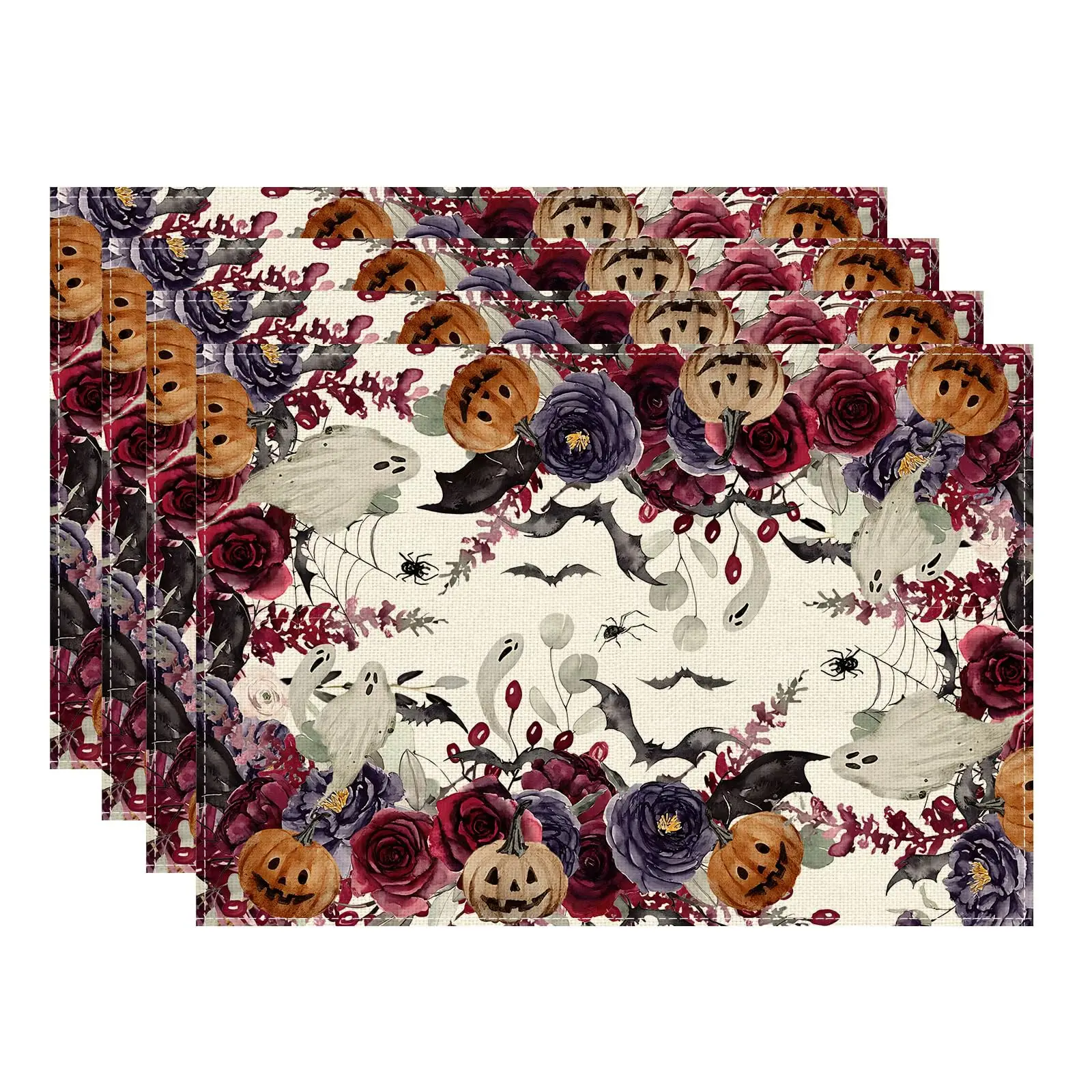 

Flowers Spooky Pumpkin Party Halloween Placemats Table Mats for Party Home Kitchen Dining Table Decorations 12x18 Inch