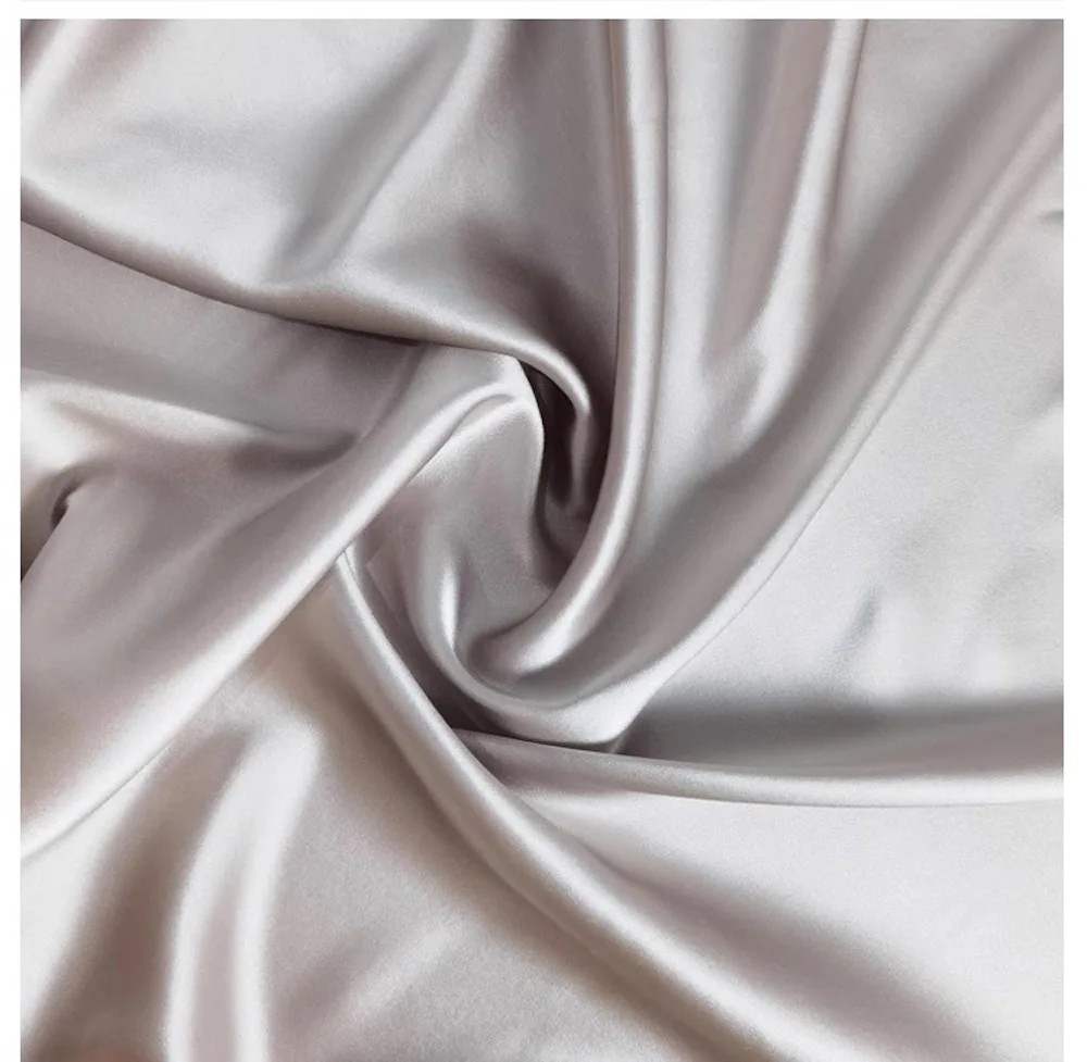 Natural Silk Stretch Satin140cm width 19momme Lycra Silk Fabric Shirt Evening Dress Sewing Material Beige Gray