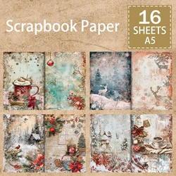 16 Sheets A5 Size Vintage Christmas Scene Snow Elk Coffee Background Vintage Grunge Journal Planning Scrapbooking