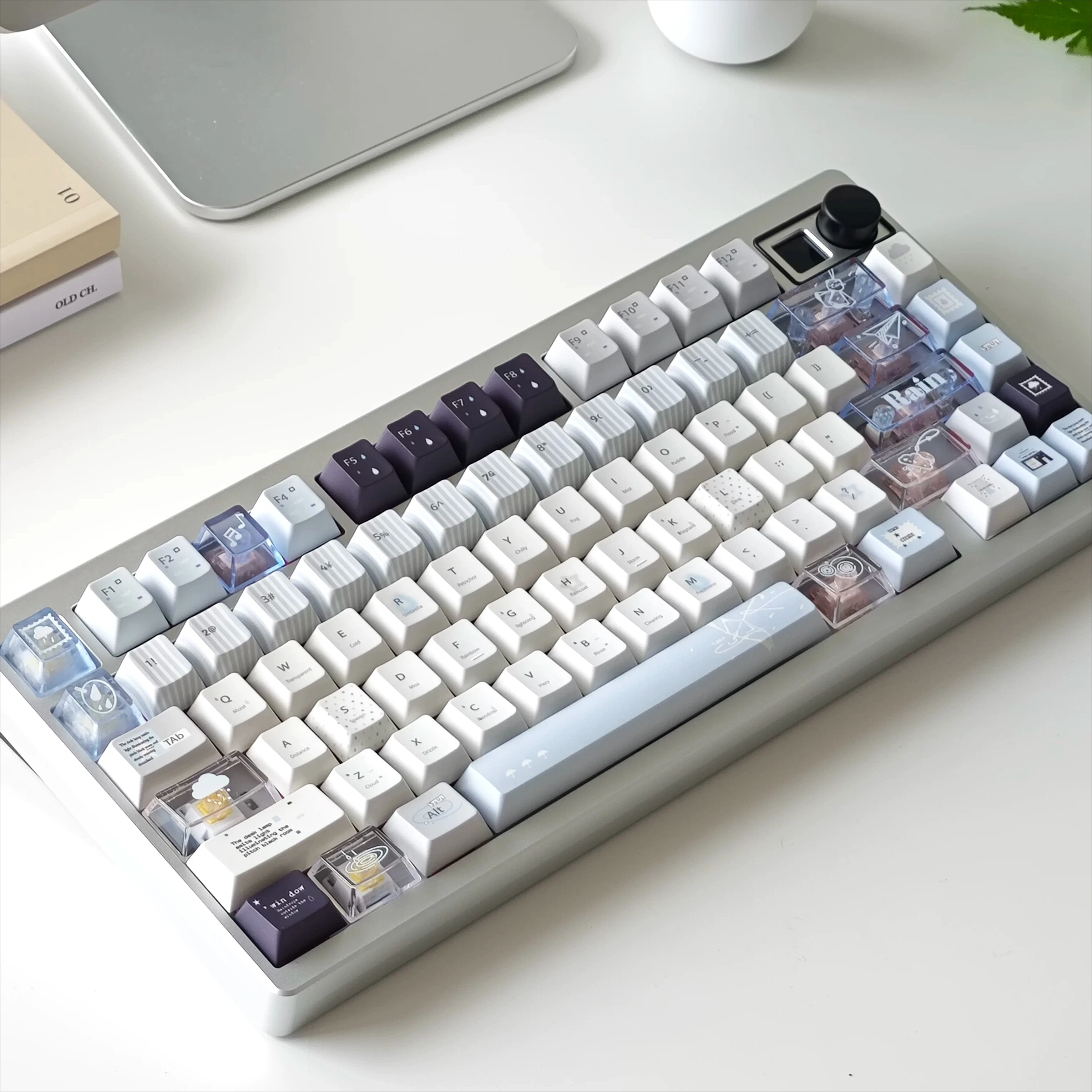 MAIMOOO Rain Listening Keycaps PBT Thermal Sublimation Keyboard Mechanical Keyboard Keycaps Grey Blue
