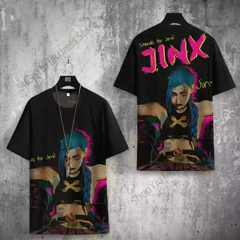جديد أنيمي غامض الدوري Jinx ثلاثية الأبعاد تي شيرت مطبوع الرجال النساء موضة التي شيرت تنفس قصيرة الأكمام تي شيرت تأثيري تي شيرت الأطفال