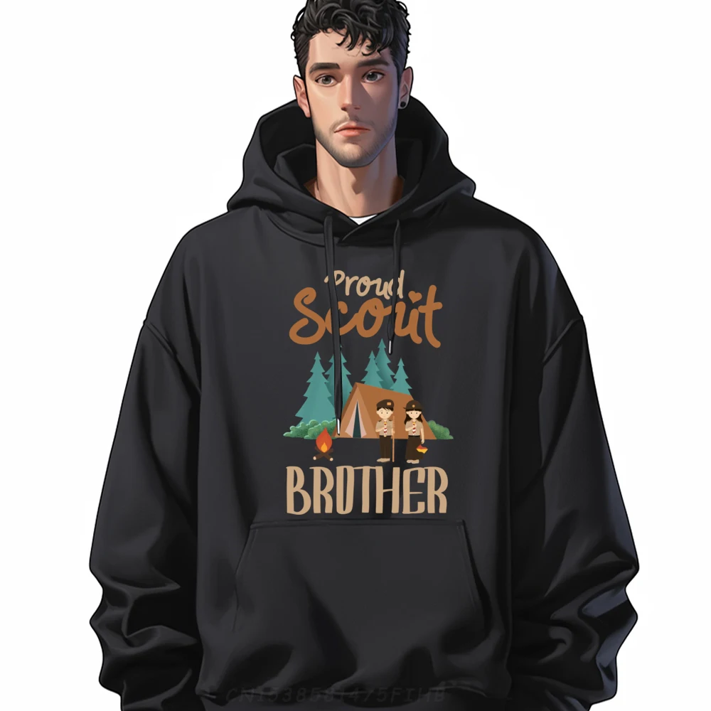 

Proud Scout Brother Camping Scout Scouting Leader Adventure Sweatshirts Men Graphic Band Hoodies Printed On