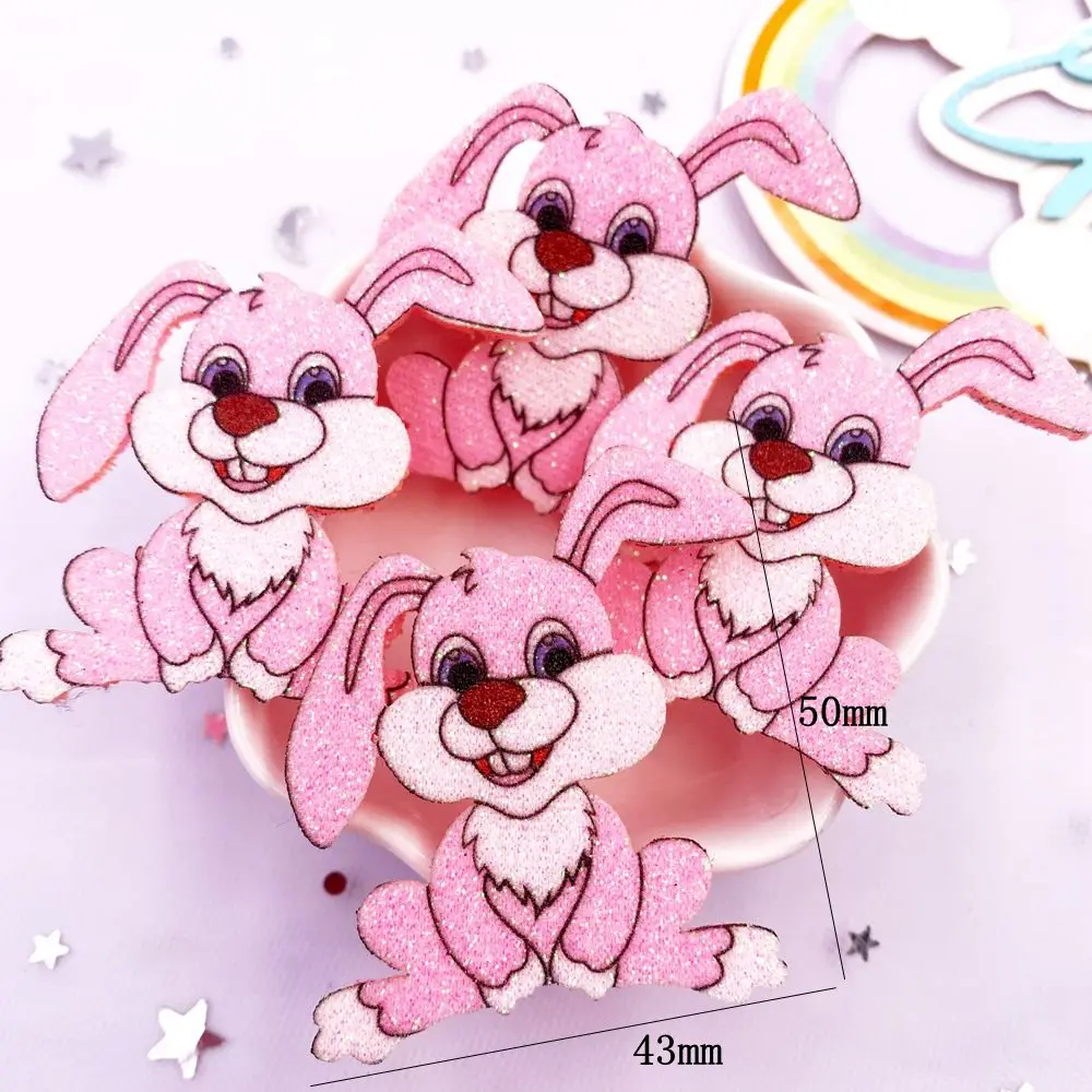 10pcs Glitter Felt Fabric Nonwovens Colorful Cartoon Pink Rabbit Applique DIY Sewing Patch Supplies Headwear Bow Accessories