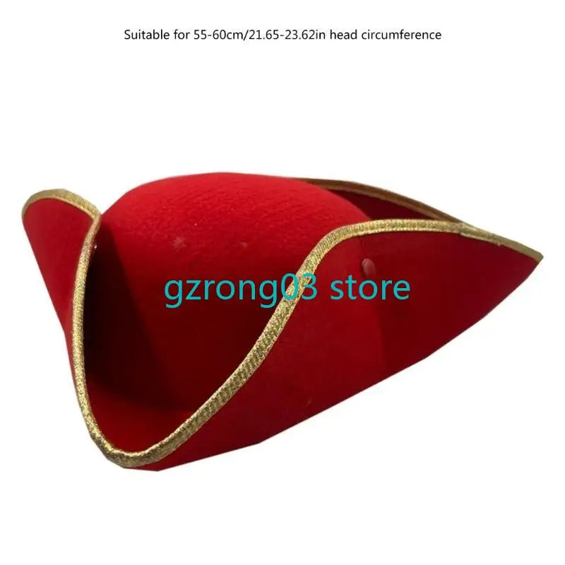 127C Chapéu Tricórnio Colonial Engraçado Halloween Proformances Carnaval Chapéu Pirata para Adulto