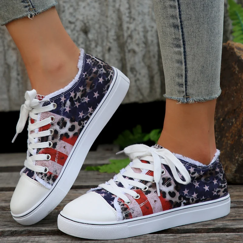 Women\'s Sports Shoes Floral Canvas Women Shallow Lace Up Casual Flat Sole Shoe Ladies Sneakers Vulcanized 2023 New Spring Autumn