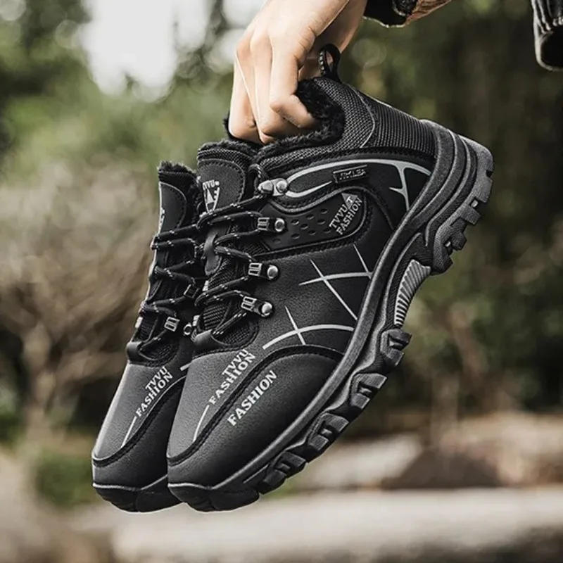 남성 신발 패션 가죽 캐주얼 신발 야외 미끄럼 방지 여행 하이킹 신발 고품질 가죽 스니커즈 남성용 겨울 신발