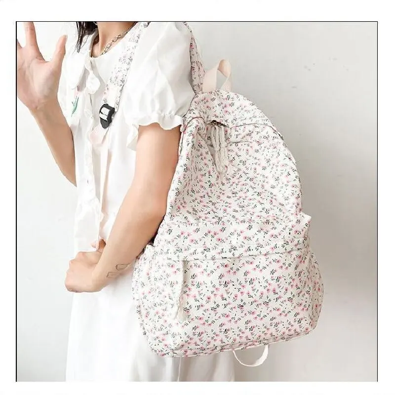 حقيبة ظهر على شكل زهور على طراز الكلية للفتيات على طراز هاراجوكو مطبوعة حقيبة مدرسية لطلاب المدارس الثانوية للنساء والرجال حقيبة سفر ذات سعة كبيرة #2