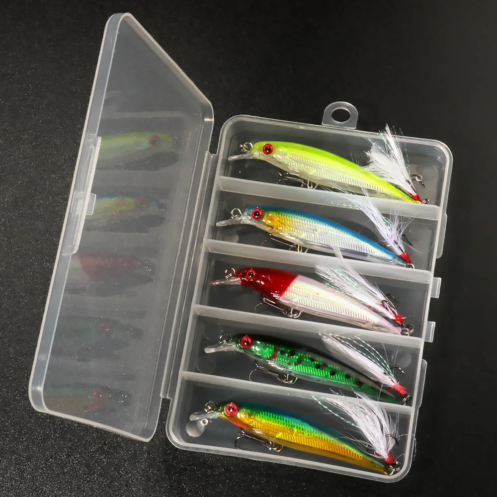5 pçs/lote kit isca flutuante minnow 8g 13.6g isca artificial baixo gancho wobbler caixa de equipamento de pesca engrenagem crankbait pesca jerkbait