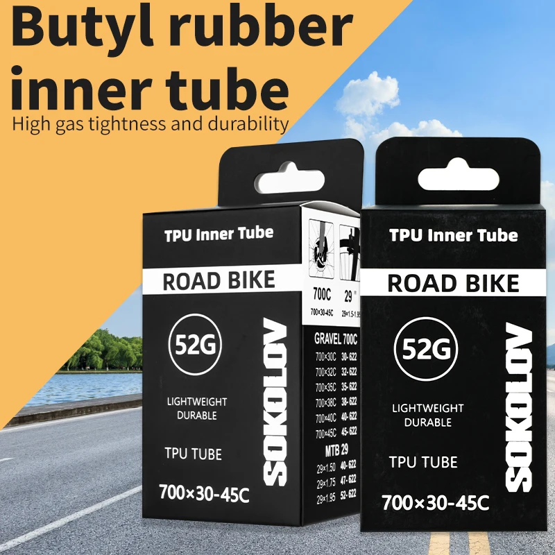 

SOKOLOV Gravel cross-country Bike TPU Inner Tube 700C 700x30 32 35 38 40 45c Road Bicycle Bike Metal Valve Presta Length 45