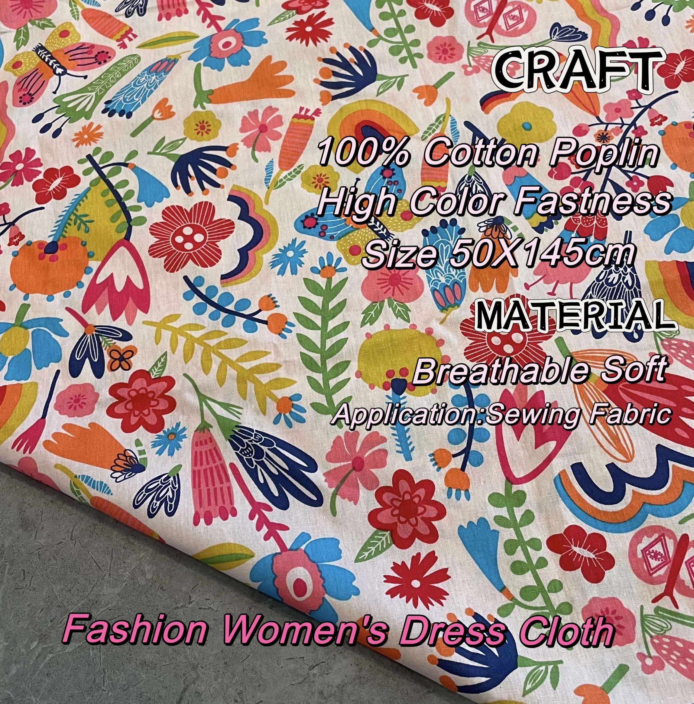 

145x50cm Rainbow Flower 100% Cotton Printed Fabric is Used for Hand Sewing Fabric Patchwork Children's Dresses and Skirts DlY