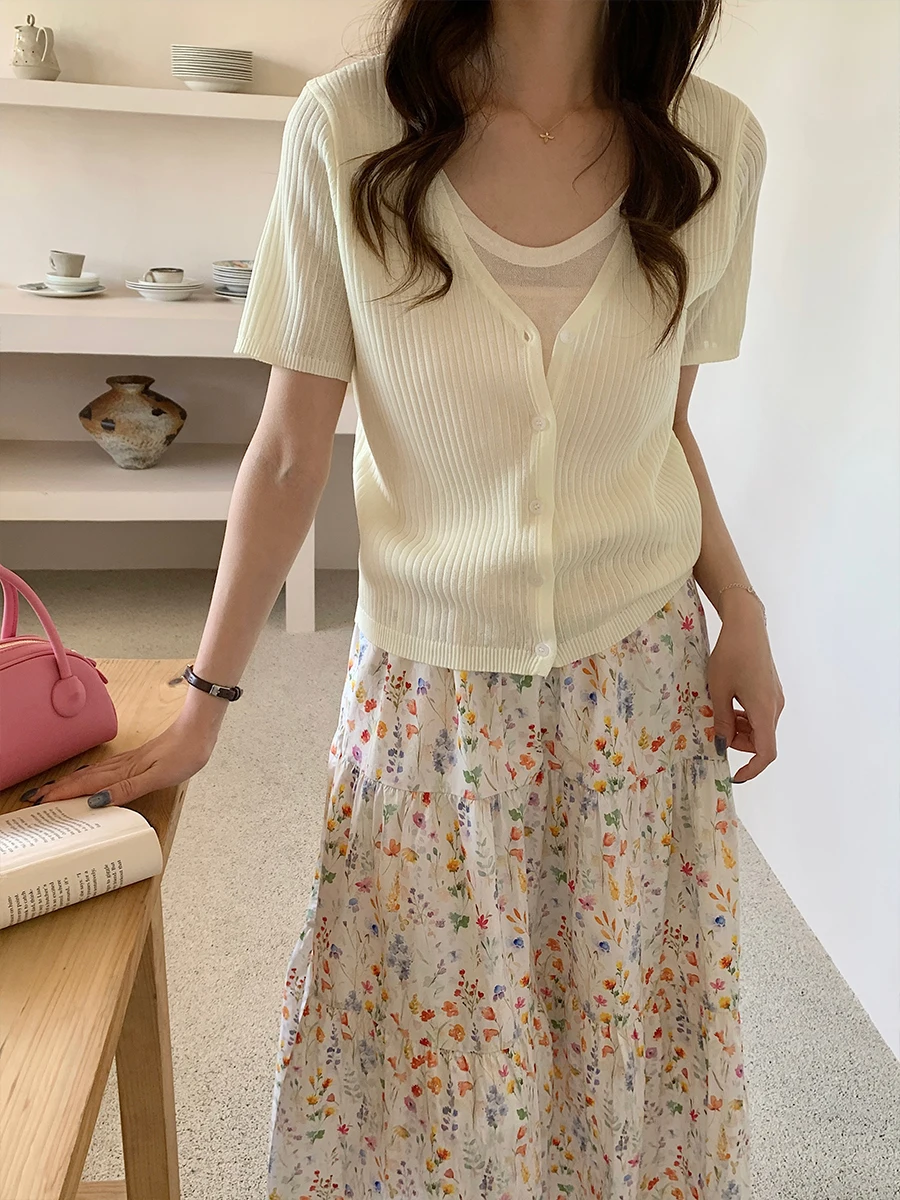 

Женский летний новый вязаный топ Sweet Splice, имитирующий двухслойный крой, с эффектом утягивания талии и коррекции фигуры