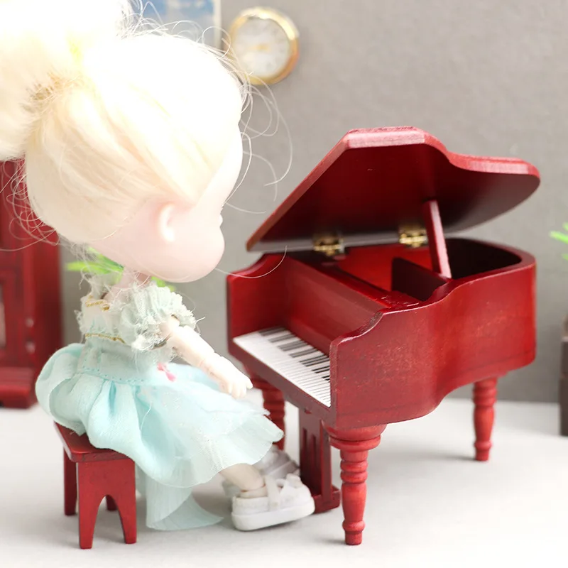 1:12 poppenhuis miniatuur meubilair Ob11 miniatuur houten driehoekige piano model beeldje poppenhuis ornament accessoires speelgoed