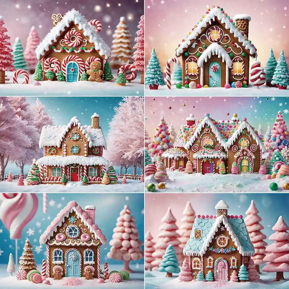 MOON.QG Christmas Gingerbread House Photography Backdrop New Year Photo Background Candy Land Home Studio Photo Shooting Props