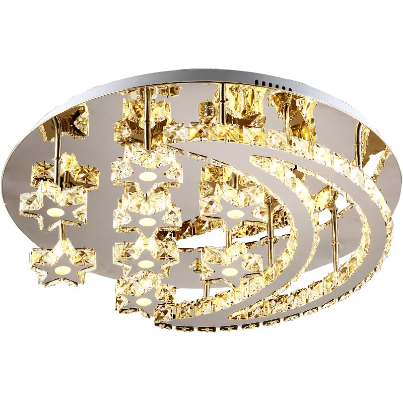 

Bedroom light warm and romantic modern atmosphere round room light stainless steel crystal light