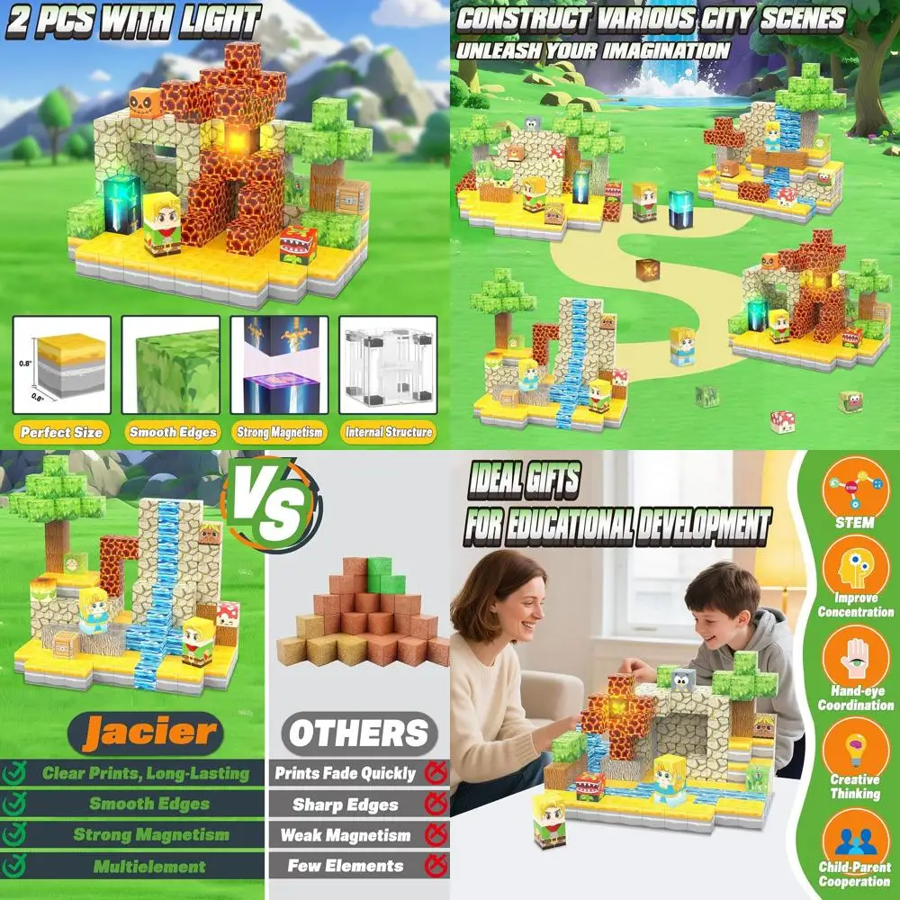 Blocchi magnetici illuminati - Set foresta da 200 pezzi per l'apprendimento STEM, giocattoli Montessori, età 3-12
