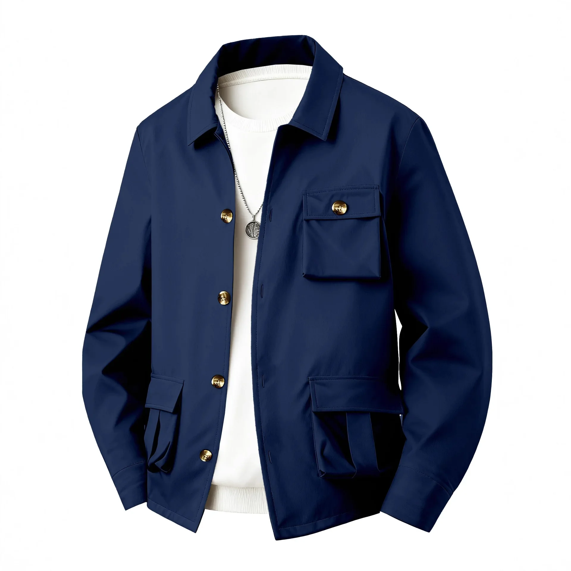 Men's Solid Color Multi-pocket Tooling Simple Style Long-sleeved Casual Versatile Waterproof Jacket