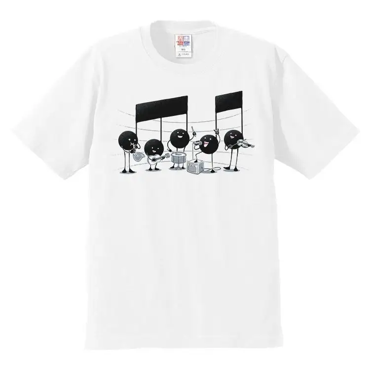 

Pure Cotton Men and Women Youth Creative Interesting Cartoon Music Notes Band Entertainer Performer Short-sleeved T-shirt
