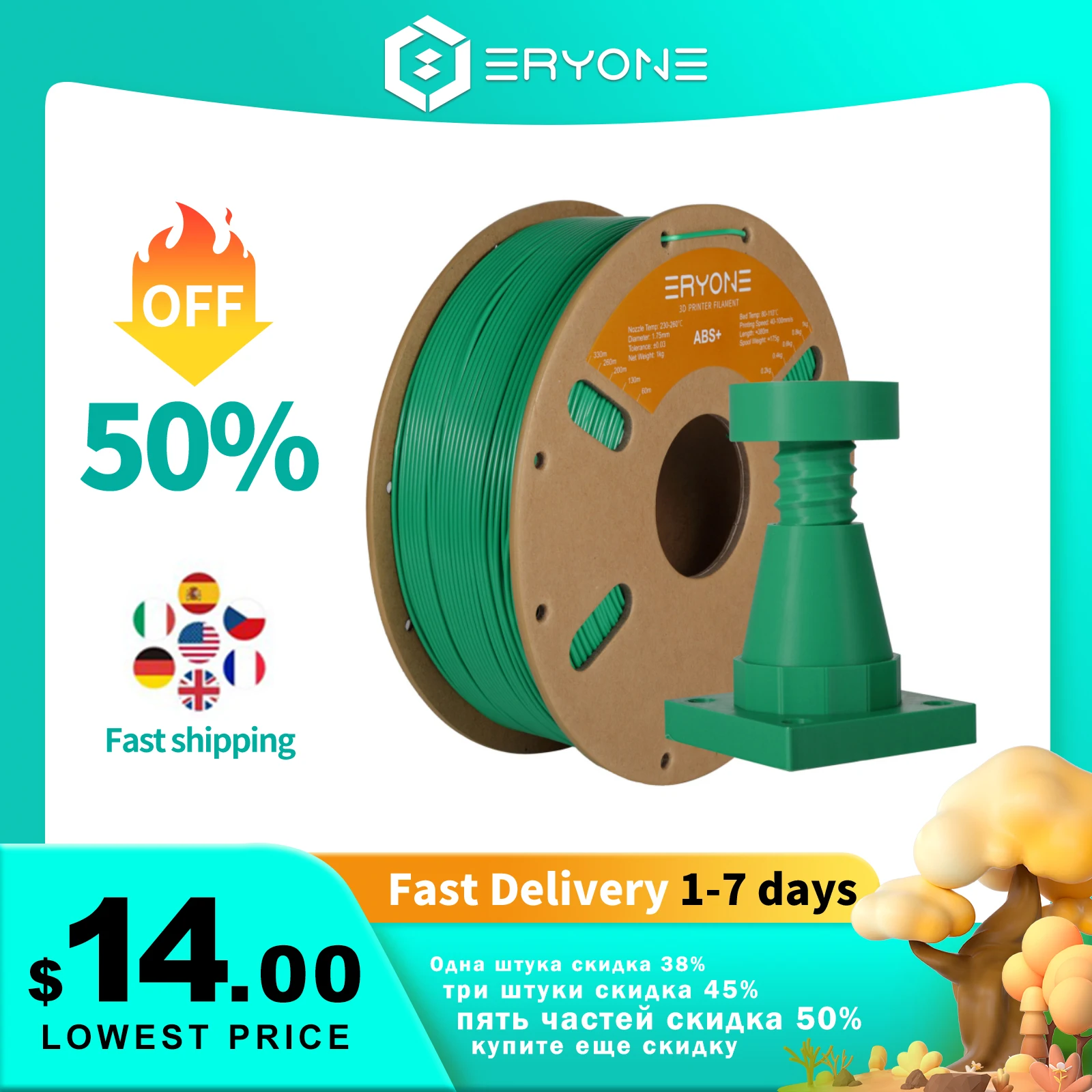 

ERYONE Promotion ABS+ Filament 1KG 1.75mm ±0.03mm Smoth Extrusion Filament For FDM 3D Printing High Quality Fast Shipping