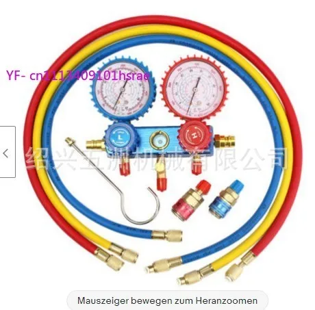 HVAC Refrigerant Manifold Gauge Kit, AC Diagnostic Pressure Gauge Set with Ball Valves & Color Hoses