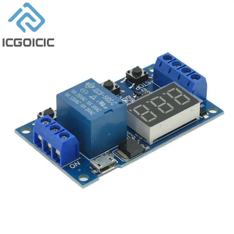 1 Channel 5V Relay 6-30V Relay Module OFF/ON Switch Trigger Time Delay Circuit Timer Cycle 999 minutes Adjustable XY-J02
