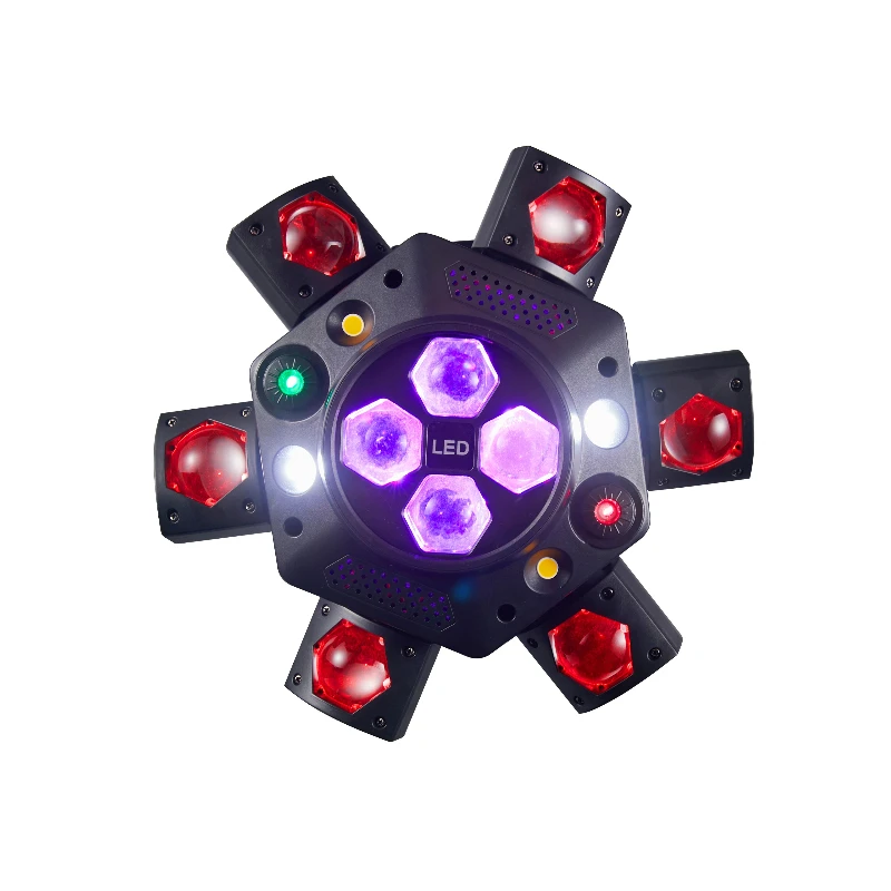 

ZC1- High-quality 4-in-1 mini oscillating 6-arm White & gold strobe Disco Stage light