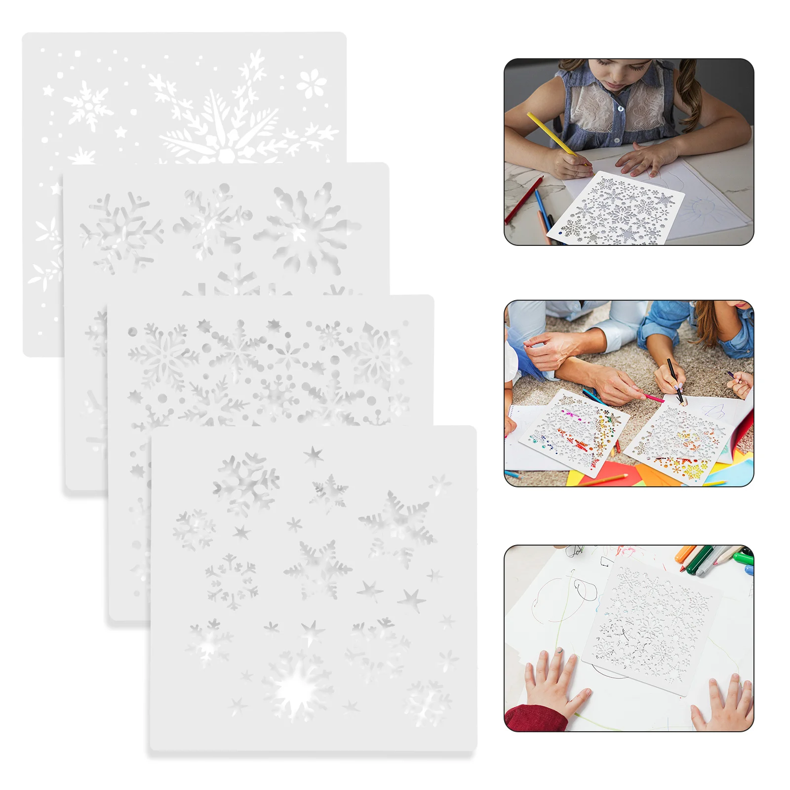 

4Pcs Snowflake Drawing Stencils Plastic Painting Templates Durable DIY Craft Tools for Painting Projects and Wall Art