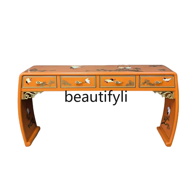 13New Chinese high-grade solid wood red painted aisle entrance platform several desk tables