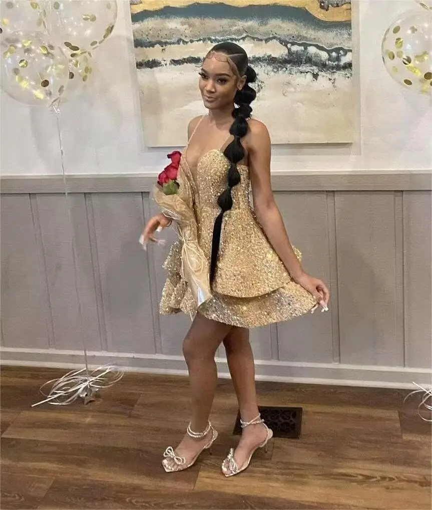 Sexy kurzes Heimkehrkleid mit Pailletten für Teenager, glitzernde Ballkleider, süßes Shooting-Cocktailkleid, Clubwear-Kleider, Mini-Abschlusskleid